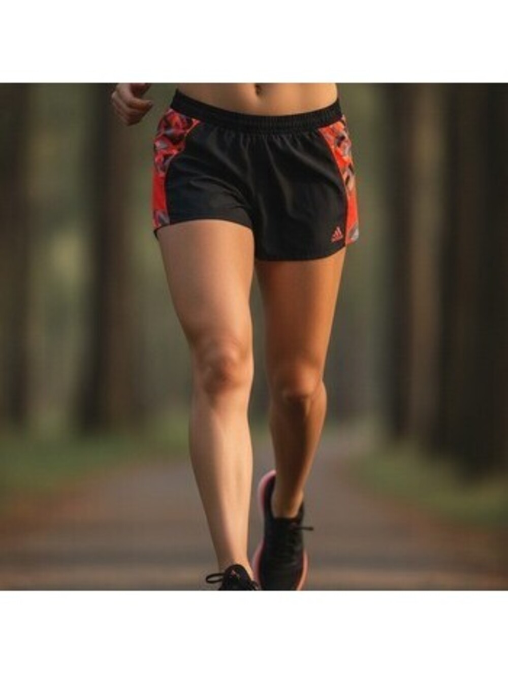 Adidas Running Shorts Small Black Orange Geo Print ClimaLite
